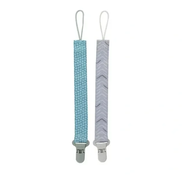 Sale Nuby - Boy 2Pk Printed Fabric Pacifier Clip Holder With Plastic Clip, Green Dots/Gray Arrows - cutbabycare.com | baby boutique & care hub Shop All