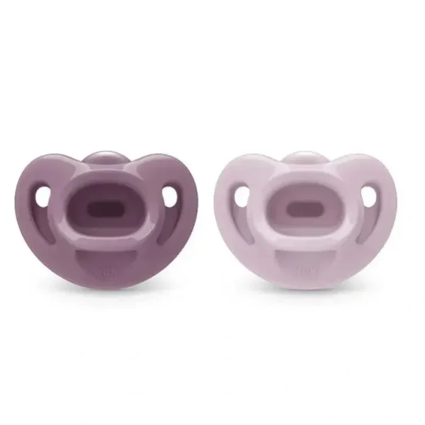 New Nuk - 2Pk Girl Comfy 100% Silicone Pacifier, 0/6M, Midnight Lavender - cutbabycare.com | baby boutique & care hub Health Safety