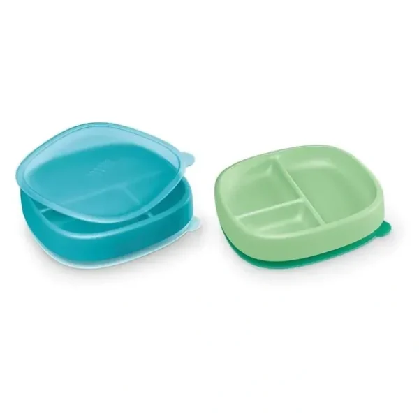 Fashion Nuk - Suction Plates and Lid, Assorted Colors, 2 Pack, 6+ Months, Blue and Green - cutbabycare.com | baby boutique & care hub Shop All