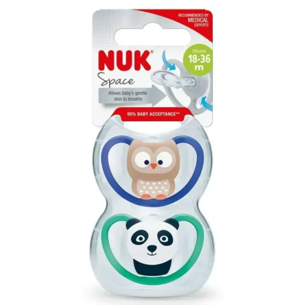Online NUK Space Baby Dummy 18-36m, With Extra Ventilation, BPA-Free Silicone, 2 Pack - Assorted - cutbabycare.com | baby boutique & care hub Shop All
