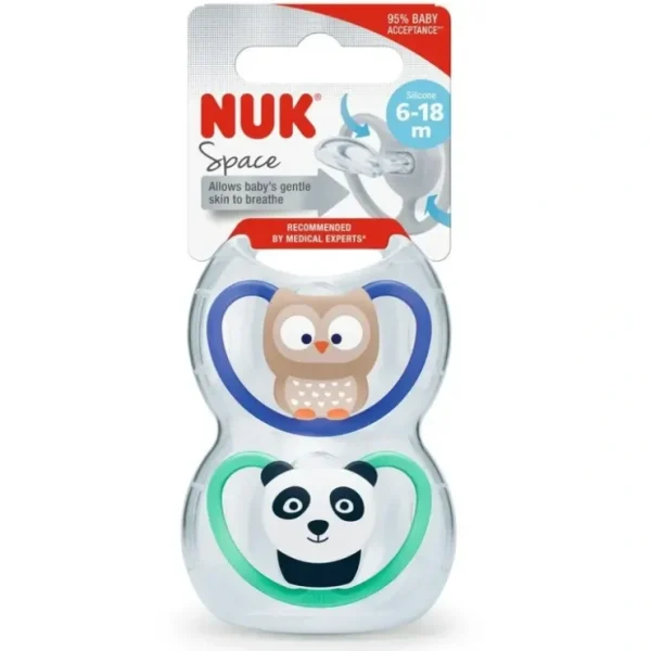 Outlet NUK Space Baby Dummy 6-18m, With Extra Ventilation, BPA-Free Silicone, 2 Pack - Assorted - cutbabycare.com | baby boutique & care hub Shop All