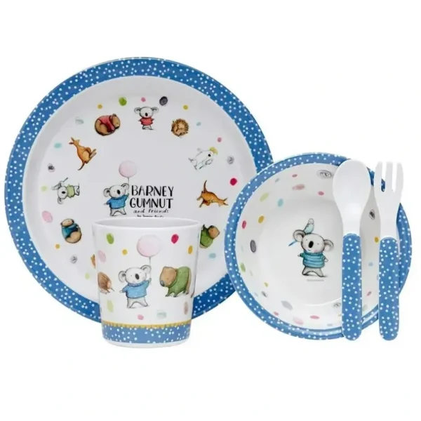 5pc Ashdene Kids Barney Gumnut Friends Melamine Fork/Spoon/Cup/Plate/Bowl Set - cutbabycare.com | baby boutique & care hub
