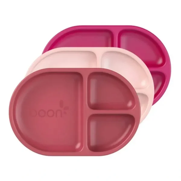 3pc Boon CHOW Pink Multi Color Toddler/Kids/Childrens Silicone Divided Plate - cutbabycare.com | baby boutique & care hub