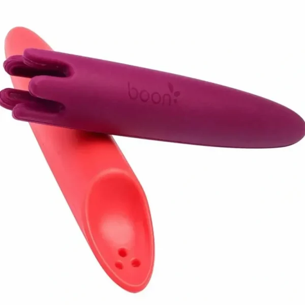 2pc Boon JAB Silicone Food Utensils Feeding Feeder 1y+ Baby/Toddler Coral/PP - cutbabycare.com | baby boutique & care hub