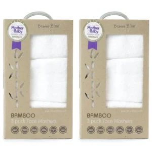 6pc Bubba Blue 25cm Square Bamboo Face Washer Set Soft Baby Towel Cloth White - cutbabycare.com | baby boutique & care hub
