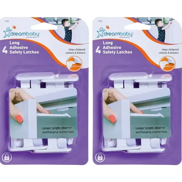 8pc dreambaby Adhesive Cabinet/Drawer Baby Safety Latches Lock Long Self-Locking - cutbabycare.com | baby boutique & care hub