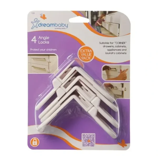 4pc dreambaby Drawer/Cabinet Baby/Childrens Safety Angle Latches/Lock White 10cm - cutbabycare.com | baby boutique & care hub