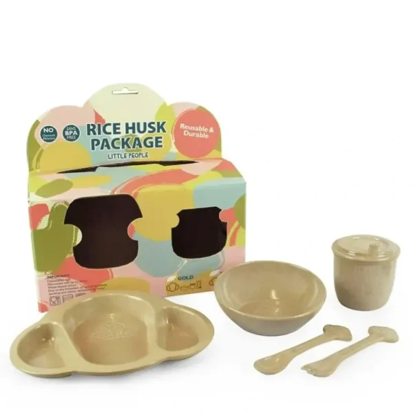 5pc EcoSouLife Reusable Rice Husk Baby/Infant Durable Feeding Utensils Set Beige - cutbabycare.com | baby boutique & care hub