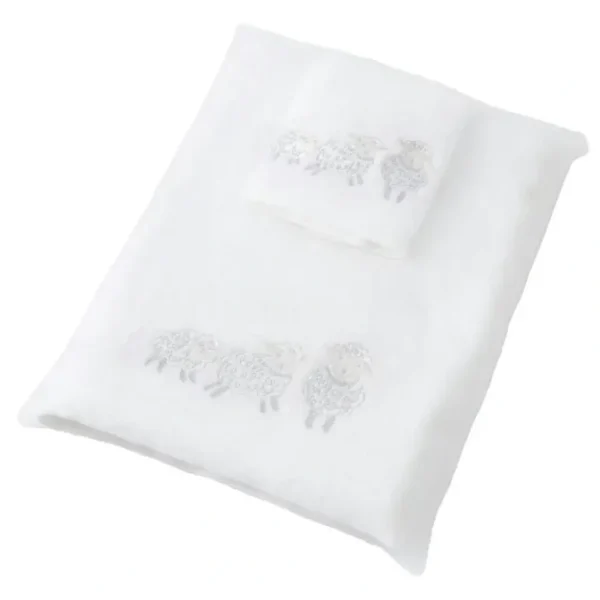 2pc Jiggle & Giggle Sheep Family Baby Bath Towel & Face Washer w/ Organza Bag - cutbabycare.com | baby boutique & care hub