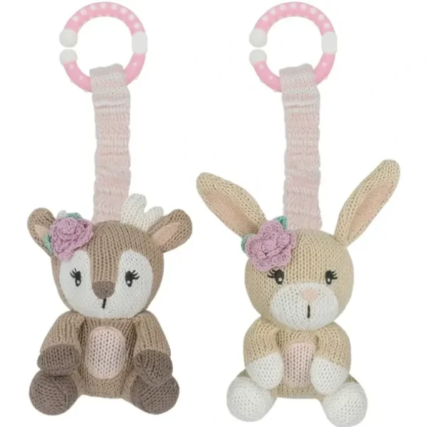 2pc Living Textiles Baby/Newborn Cotton Knitted Stroller Toys Fawn & Bunny - cutbabycare.com | baby boutique & care hub