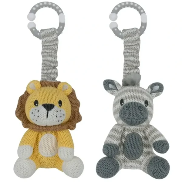 2pc Living Textiles Baby/Newborn Cotton Knitted Stroller Toys Zebra & Lion - cutbabycare.com | baby boutique & care hub
