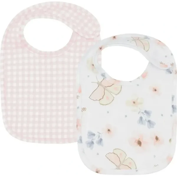 2pc Living Textiles Baby/Newborn/Children's Cotton Bibs Butterfly/Blush Gingham - cutbabycare.com | baby boutique & care hub