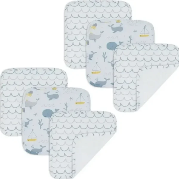 6pc Living Textiles Cotton Muslin Baby/Infant Bathroom Wash Cloths Whale Themed - cutbabycare.com | baby boutique & care hub