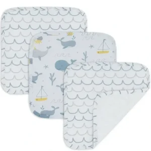 3pc Living Textiles Cotton Muslin Baby/Infant Bathroom Wash Cloths Whale Themed - cutbabycare.com | baby boutique & care hub