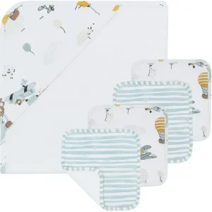 5pc Living Textiles Infant/Baby Cotton Hooded Towel Bath Gift Set Up Up & Away - cutbabycare.com | baby boutique & care hub