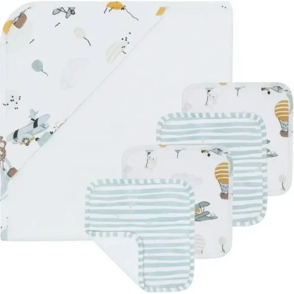 5pc Living Textiles Infant/Baby Cotton Hooded Towel Bath Gift Set Up Up & Away - cutbabycare.com | baby boutique & care hub