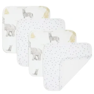 4pc Living Textiles Infant/Baby Cotton Wash Cloths Savanna Babies/Pitter Patter - cutbabycare.com | baby boutique & care hub