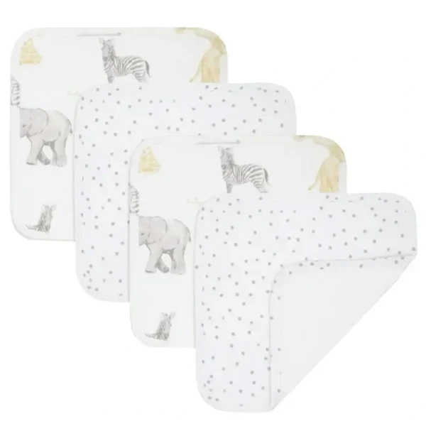 4pc Living Textiles Infant/Baby Cotton Wash Cloths Savanna Babies/Pitter Patter - cutbabycare.com | baby boutique & care hub