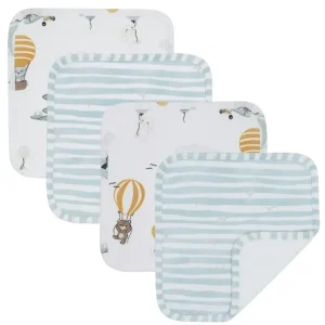 4pc Living Textiles Infant/Baby Wash Cloths Cotton Jersey Up Up & Away/Stripes - cutbabycare.com | baby boutique & care hub