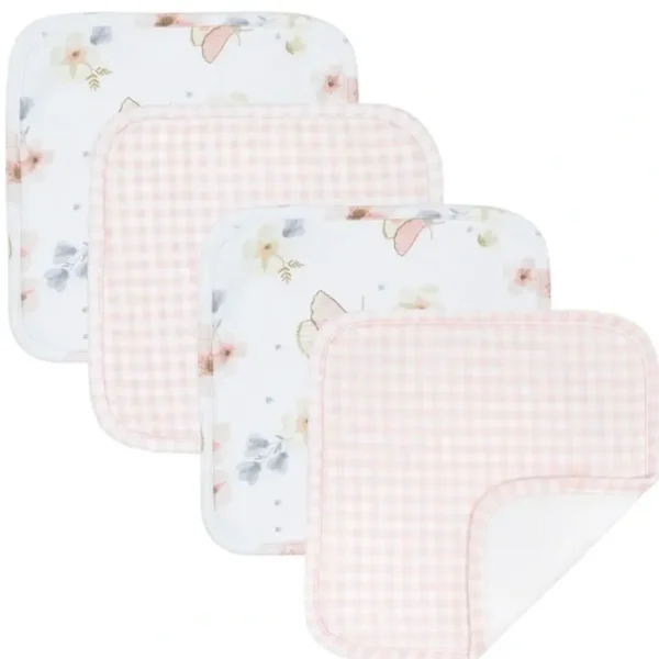4pc Living Textiles Newborn/Baby/Infant Cotton Wash Cloths Butterfly Garden - cutbabycare.com | baby boutique & care hub