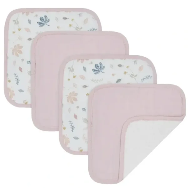 4pc Living Textiles Organic Cotton Muslin Baby Wash Cloths Botanical/Blush - cutbabycare.com | baby boutique & care hub