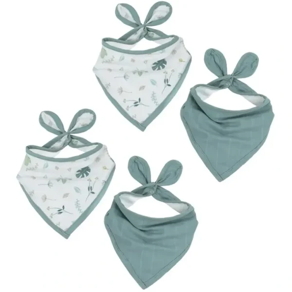 4pc Living Textiles Organic Cotton Muslin Bandana Feeding Bibs Banana Leaf/Teal - cutbabycare.com | baby boutique & care hub