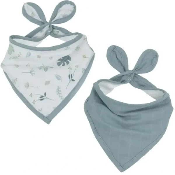 2pc Living Textiles Organic Cotton Muslin Bandana Feeding Bibs Banana Leaf/Teal - cutbabycare.com | baby boutique & care hub