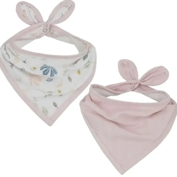 2pc Living Textiles Organic Cotton Muslin Bandana Feeding Bibs Botanical/Blush - cutbabycare.com | baby boutique & care hub