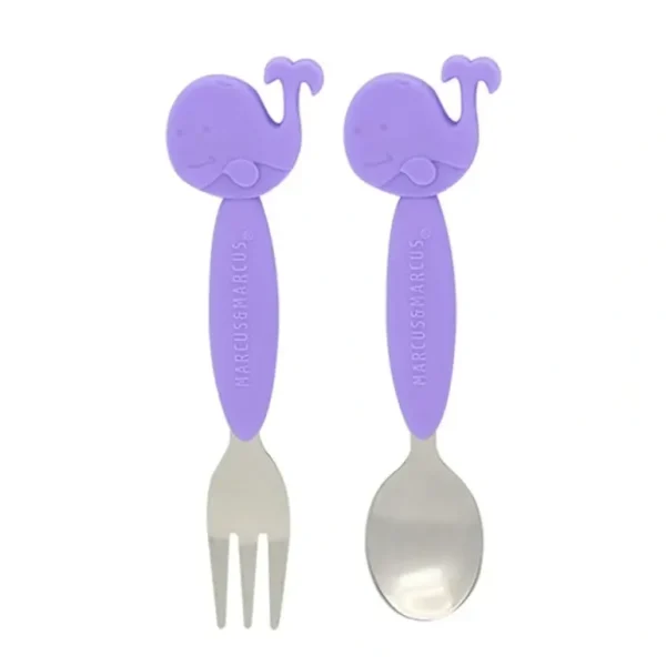 2pc Marcus & Marcus BPA Free Spoon & Fork Cutlery Set Kids/Baby 3m+ Lilac Whale - cutbabycare.com | baby boutique & care hub