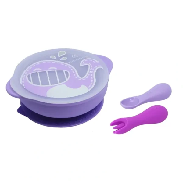 3pc Marcus & Marcus Toddler First Self Feeding Bowl/Cutlery Set Lilac Whale 12m+ - cutbabycare.com | baby boutique & care hub