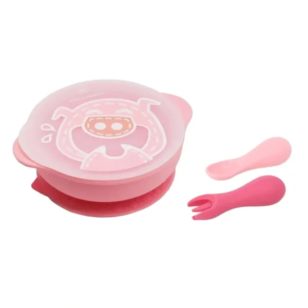 3pc Marcus & Marcus Toddler First Self Feeding Bowl/Cutlery Set Piglet Pink 12m+ - cutbabycare.com | baby boutique & care hub