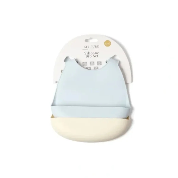 2pc My Pure Silicone Baby/Toddler Feeding Bib Set - Baby Blue and Pannacotta 4M+ - cutbabycare.com | baby boutique & care hub
