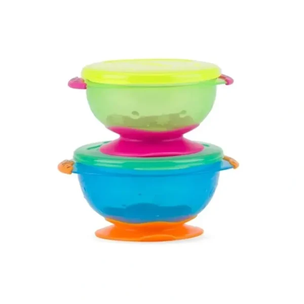 2pc Nuby Stackable Suction Base Food Eating Bowls w/ Lids 6m+ Assorted - cutbabycare.com | baby boutique & care hub
