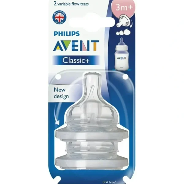 2pc Philips Avent Classic+ Variable Flow Teat/Baby Bottle Nipple Clear 3m+ - cutbabycare.com | baby boutique & care hub