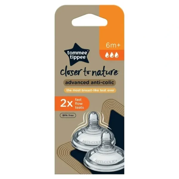 2pc Tommee Tippee Closer To Nature Advanced Anti-Colic Fast Flow Teats 6M+ - cutbabycare.com | baby boutique & care hub