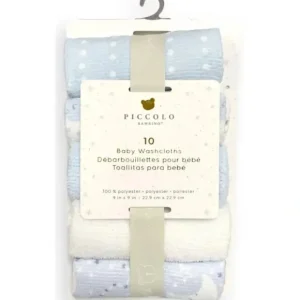 New Piccolo Bambino - 10 Pk Washcloth Set Blue - cutbabycare.com | baby boutique & care hub Bath Potty