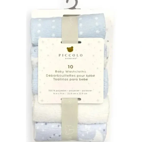 New Piccolo Bambino - 10 Pk Washcloth Set Blue - cutbabycare.com | baby boutique & care hub Bath Potty