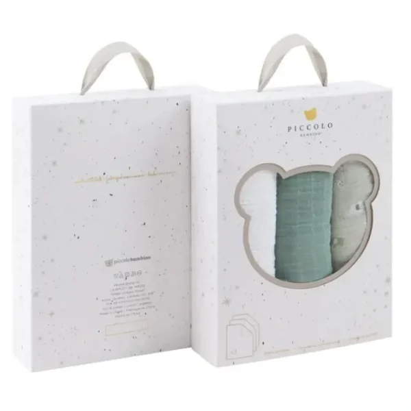 Store Piccolo Bambino - 3Pk Muslin Swaddles In Gift Box Green - cutbabycare.com | baby boutique & care hub Stroller