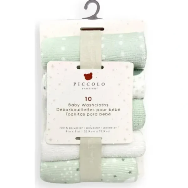 Piccolo Bambino - 10Pk Washcloth Set Green - cutbabycare.com | baby boutique & care hub