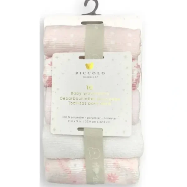 Flash Sale Piccolo Bambino - 10Pk Washcloth Set Pink - cutbabycare.com | baby boutique & care hub Bath Potty