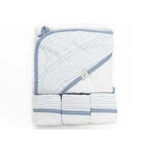 Cheap Piccolo Bambino Blue Striped Baby Hooded Towel & 3 Baby Washcloths Set - cutbabycare.com | baby boutique & care hub Bath Potty