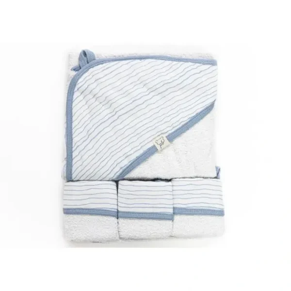 Cheap Piccolo Bambino Blue Striped Baby Hooded Towel & 3 Baby Washcloths Set - cutbabycare.com | baby boutique & care hub Bath Potty