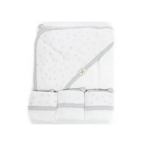 Hot Piccolo Bambino Grey Dotted Baby Hooded Towel & 3 Baby Washcloths Set - cutbabycare.com | baby boutique & care hub Bath Potty