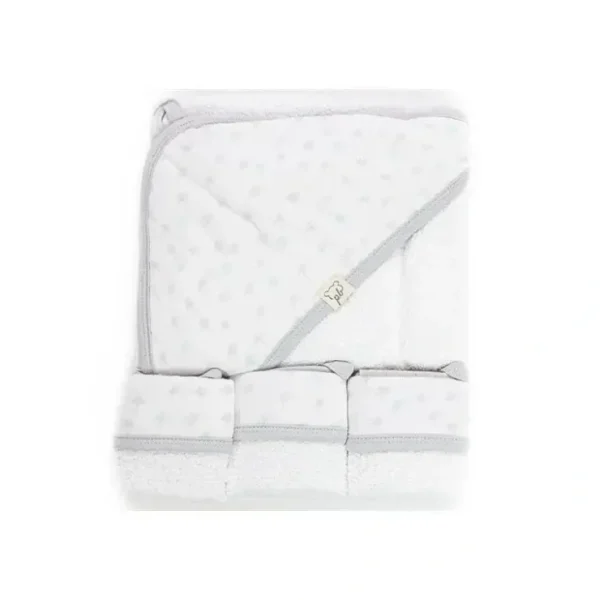 Hot Piccolo Bambino Grey Dotted Baby Hooded Towel & 3 Baby Washcloths Set - cutbabycare.com | baby boutique & care hub Bath Potty