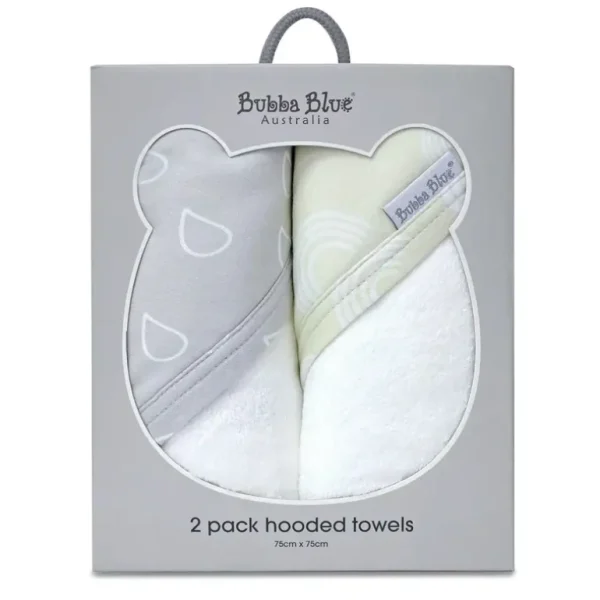 2PK Bubba Blue Bamboo Cotton 6.75x75cm Nordic Hooded Towel Baby 0-12m Grey/Sand - cutbabycare.com | baby boutique & care hub