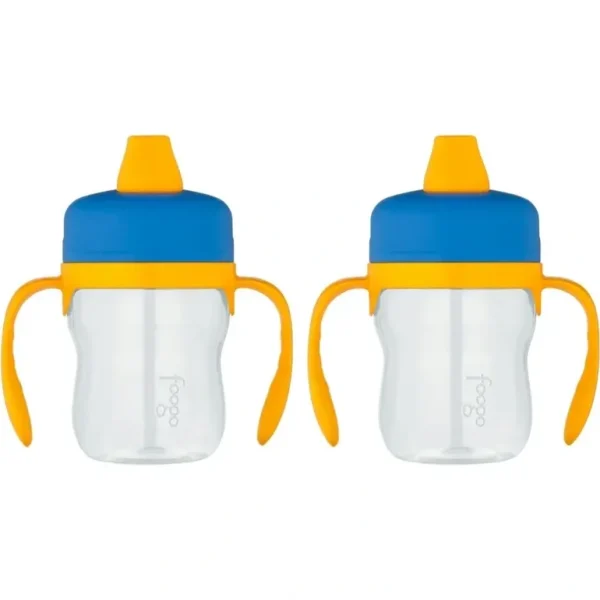 2PK Foogo BPA Free Soft Spout Tritan Plastic Sippy Cup with Handles Blue 235ml - cutbabycare.com | baby boutique & care hub