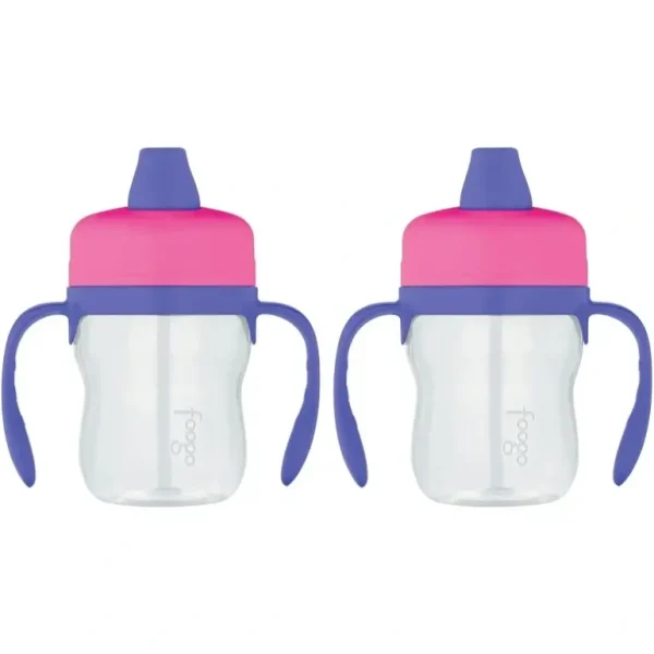2PK Foogo BPA Free Soft Spout Tritan Plastic Sippy Cup with Handles Pink 235ml - cutbabycare.com | baby boutique & care hub