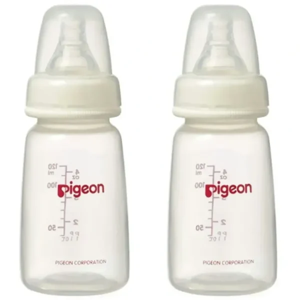 2PK PIGEON 120ml Baby Feeding Bottle w/Slim Neck S Silicone Teat Round Hole 0-3m - cutbabycare.com | baby boutique & care hub