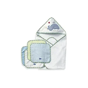 Best Sale Spasilk - 4Pk Hooded Towel & 4Pk Washcloths, Blue Whale - cutbabycare.com | baby boutique & care hub Bath Potty