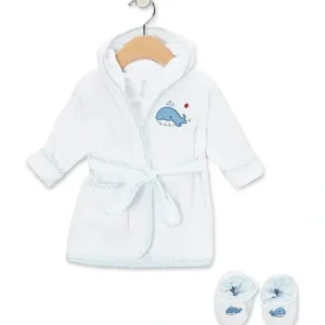 Sale Spasilk - Terry Bathrobe Whale With Booties Blue - cutbabycare.com | baby boutique & care hub Bath Potty